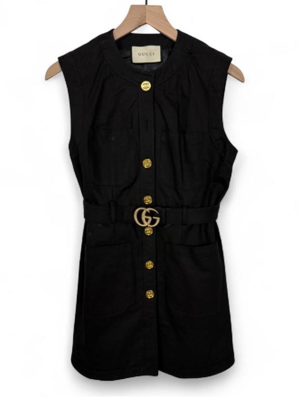 Gucci black dress with gold buttons